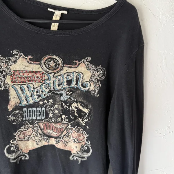 American Eagle Western Rodeo Shirt‎ M Black Long Sleeve Rhinestone Cowgirl Western Grunge - Image 2