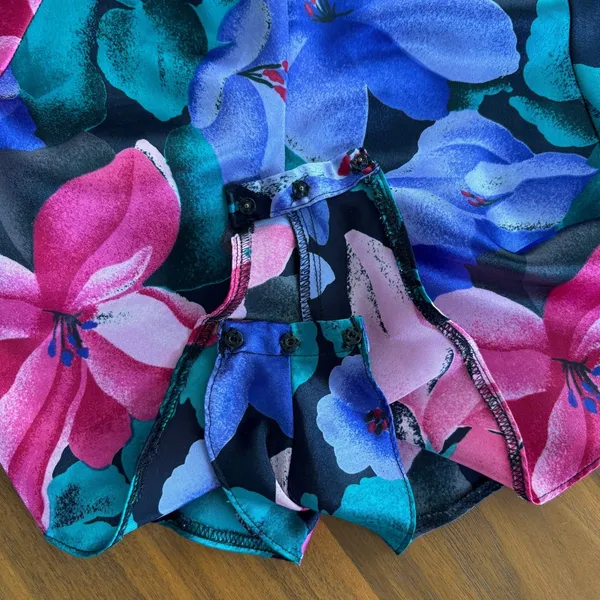 80s Vintage Cacique Lingerie Bold Floral Slip Dress Romper Sleepwear Glam Small - Image 6