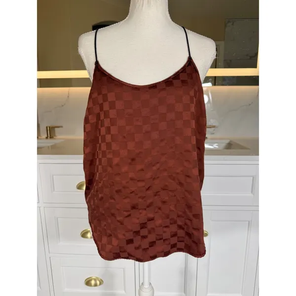 Victoria's Secret Camisole Womens Medium Rust Brown Checkerboard Jacquard Satin - Image 2