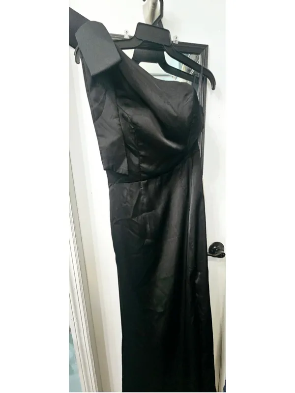 Ruffle Flowy One-Shoulder Stretch Crepe Bodycon Mermaid Bridesmaid Dress sz 8 - Image 2
