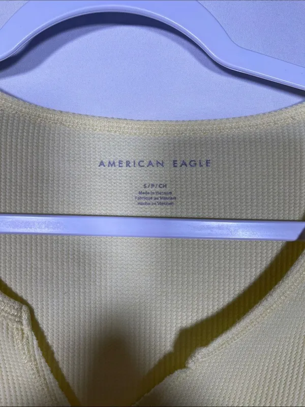 American Eagle Womens Yellow Waffle Semi Cropped Top Blouse Small - Image 2