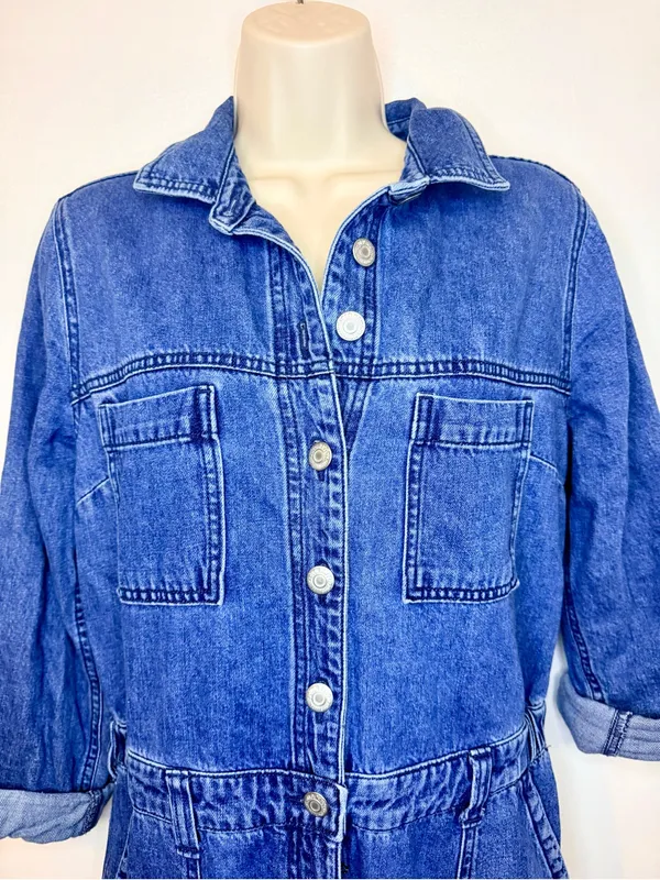 Old Navy Coveralls Womens Small Denim Jumpsuit Boilersuit Utility Workwear Blue - Image 8