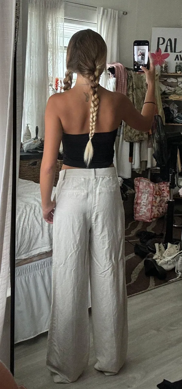 H&M Beige Linen Zip Up Pants - Image 2