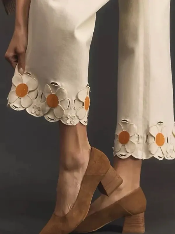 Maeve Anthropologie Colette Wide-Leg Jeans Daisy Cutwork Hem cottagecore whimsy - Image 7