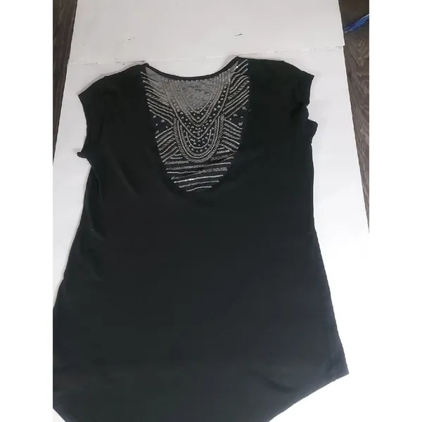 Victoria's Secret Black Sheer Pattern Sequin Short Sleeve Top S Retro Girl Glam - Image 7