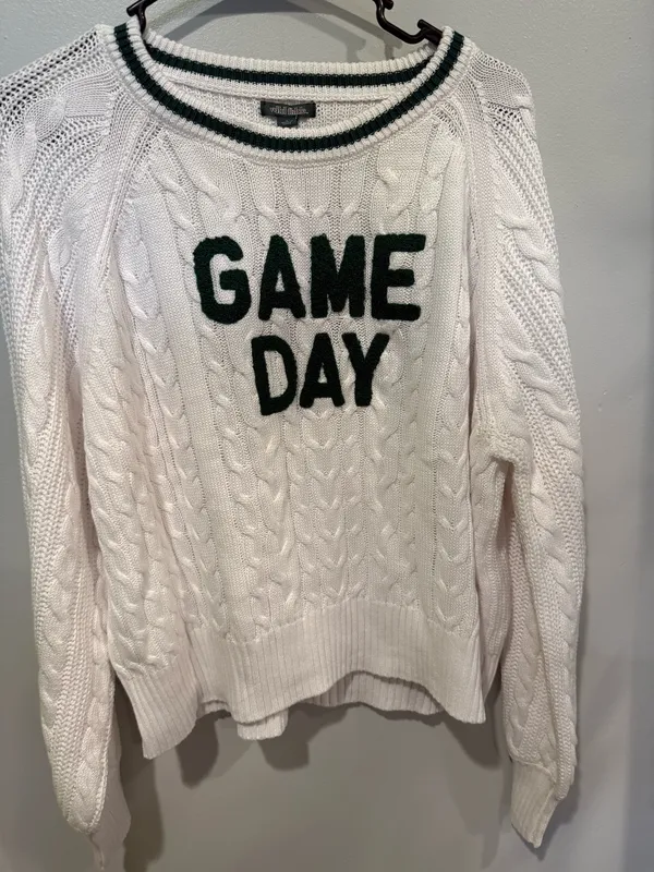 Wild Fable Game Day Cable Knit Sweater White Red Varsity Tailgate Size - Image 3