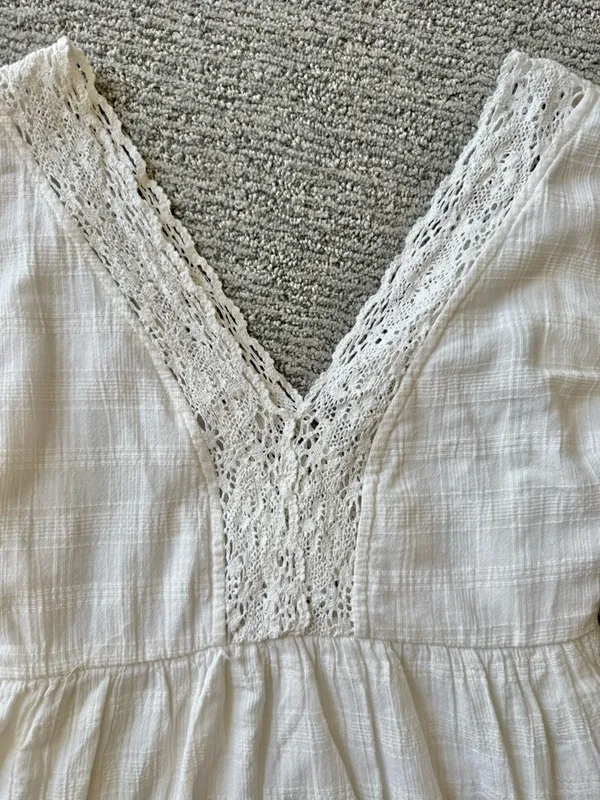 NWT BOG‎ Collective White Lace V-Neck Puff Sleeve Summer Mini Dress Size XS - Image 6