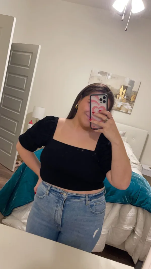 Black Puff Sleeve Top Size L - Image 4