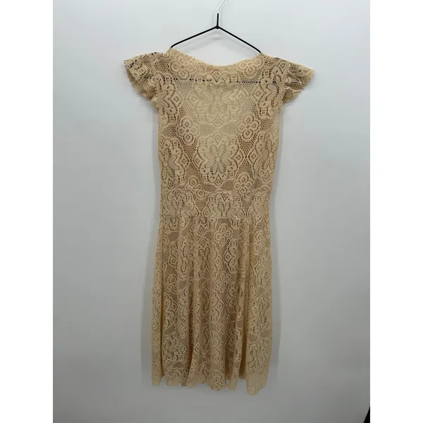 Y2K Fairy Cream Lace Midi‎ Dress Sz XS Cottagecore Boho Coquette Romantic - Image 2