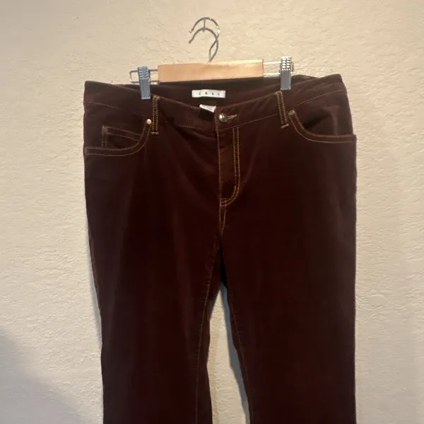 CAbi Women's Brown Stretch crushed corduroy Size 14 Regular 5-Pocket Button Zip - Image 3