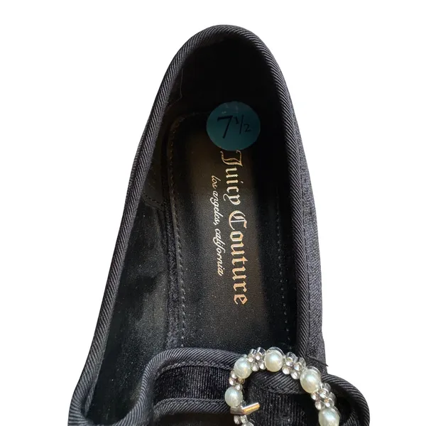 Juicy Couture Black Velvet Mary Jane Pearl Rhinestone Buckle Flats 7.5 - Image 2