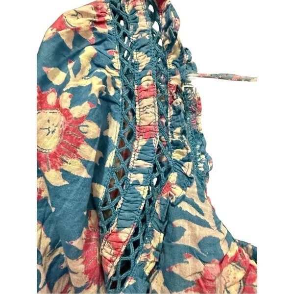 Free People Sacha Mini Babydoll‎ Dress Blue Pink Floral Open Back Boho Small New - Image 7