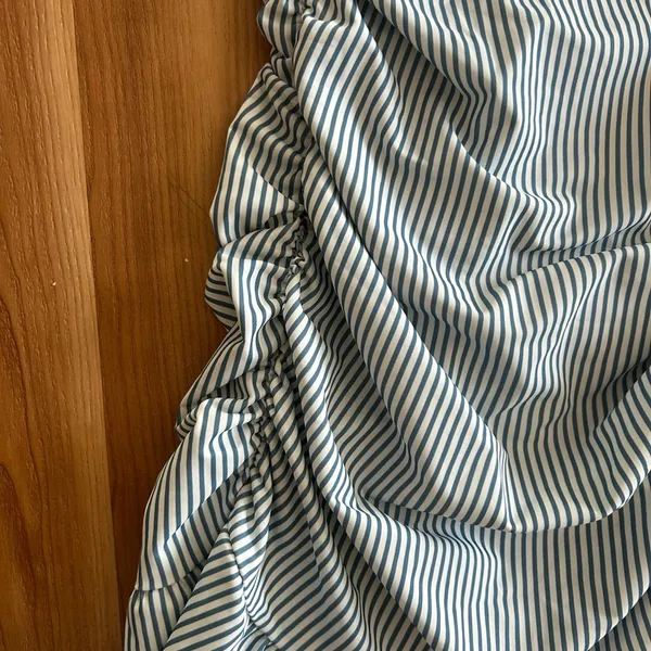 Edikted Gaia Gathered Mini Dress blue white striped small - Image 4