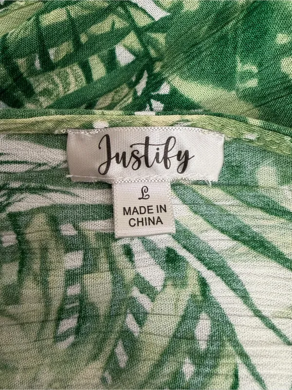 Justify Double V-neck Green Tropical Smocked Cut Out Waist Maxi Dress, Sz Large - Image 10
