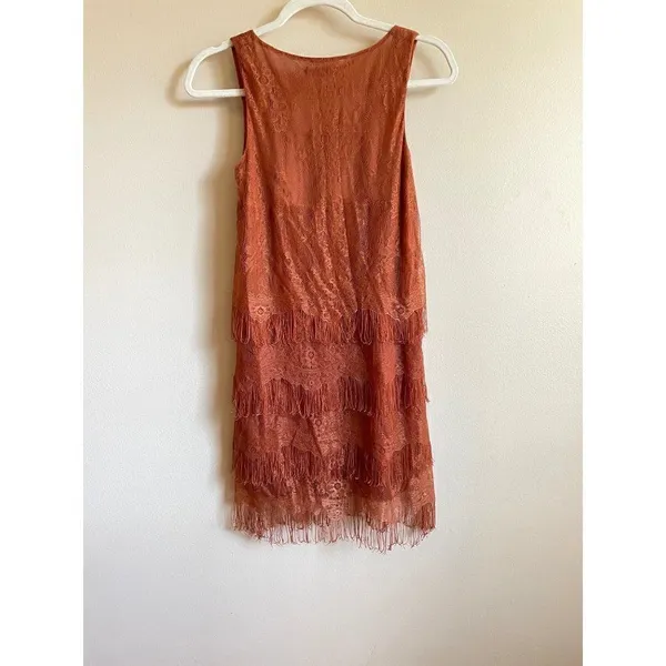 ‎Lush womens rust layered fringe dress XS - Image 2