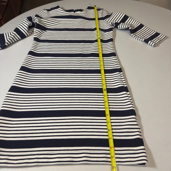 Banana Republic Womens 3/4 Sleeve Navy White Striped Ottoman‎ Rib Sheath Dress 2 - Image 9