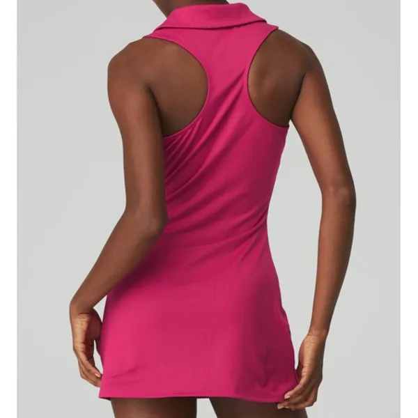 Alo Charmed Tennis Dress Magenta Crush Button-Up V-Neck Sleeveless Henley Mini L - Image 4