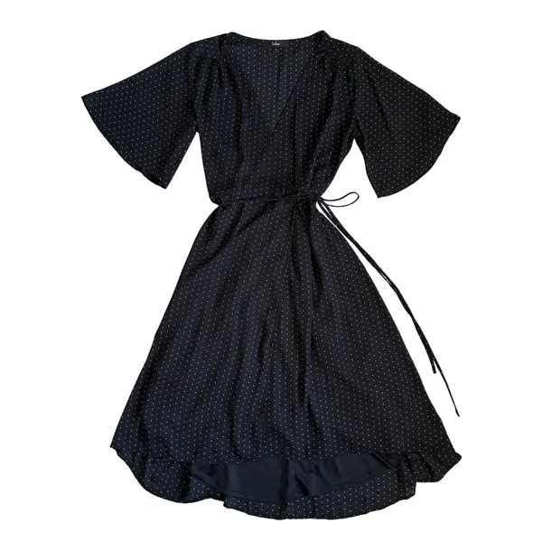 Lulus Farah Black White Triangle Print High Low Wrap‎ Midi Dress S - Image 3