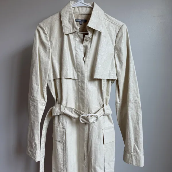 Bill Blass New York Unique VTG 90s Y2K Trench Coat Size 6 Luxury Faux‎ Leather - Image 2