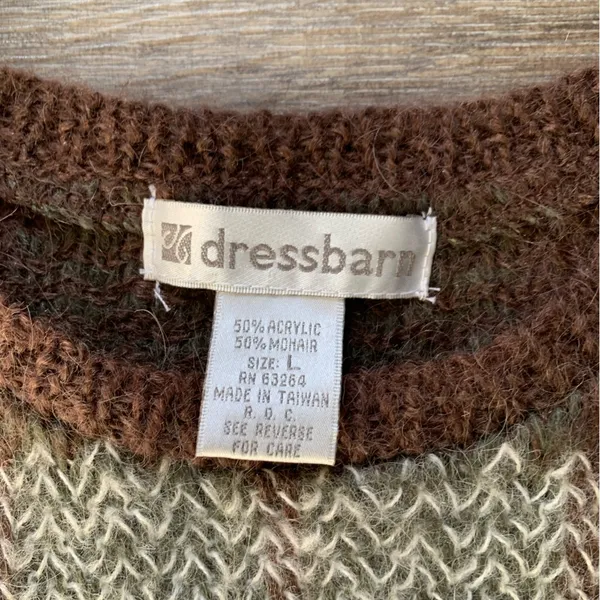 Vintage Dressbarn Brown, Tan & Green Mohair Blend Crop Crewneck Sweater L - Image 2
