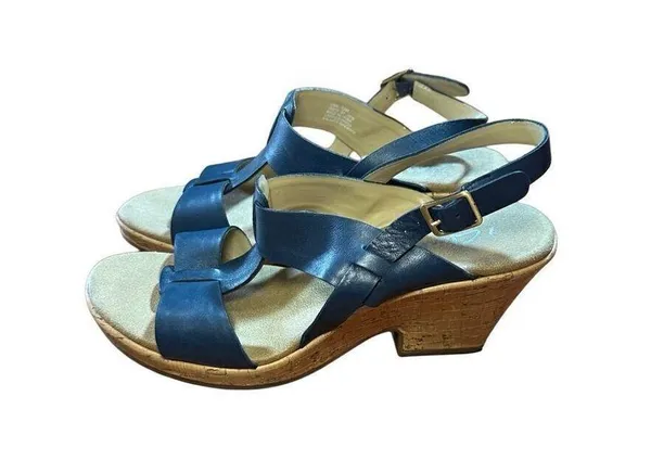 CLARKS Womens Size 10 Blue Cork Wedge Platform Leather Sandals Shoes Comfortable - Image 10