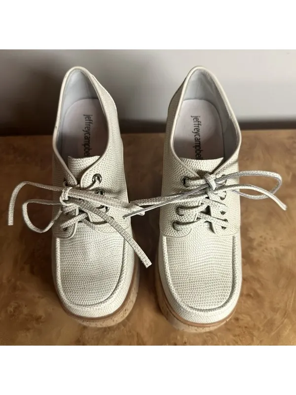 Jeffrey Campbell Shaggin White Embossed Platform Oxford Heels Women's 7M - Image 2