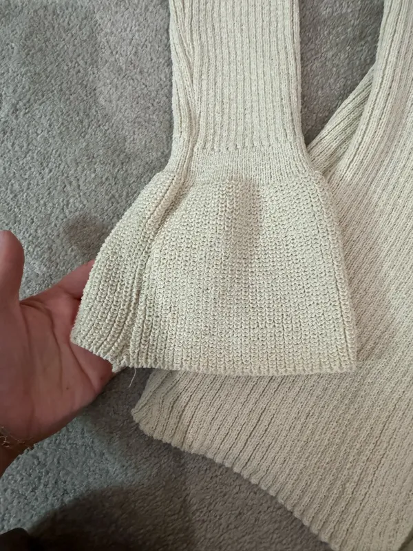 SHEIN Cream Ribbed V-Neck Button Front Sweater with Flared Cuffs - Image 3