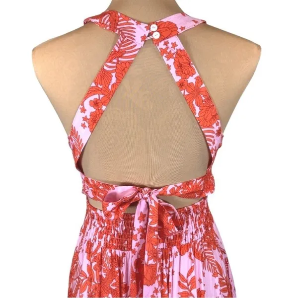 Anthropologie NWT Abel The Label ATL Rumi Candy Florals‎ Maxi Dress Halter Pink Orange S - Image 10