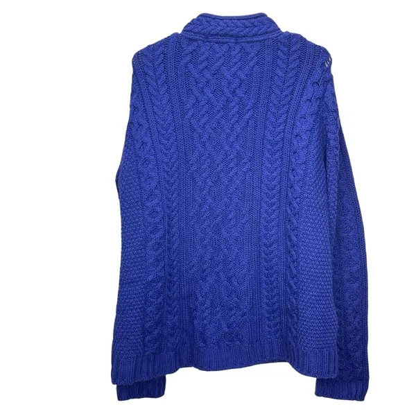 Aran Crafts Blue Merino Wool‎ Button Front Cardigan Sweater Size LARGE - Image 6