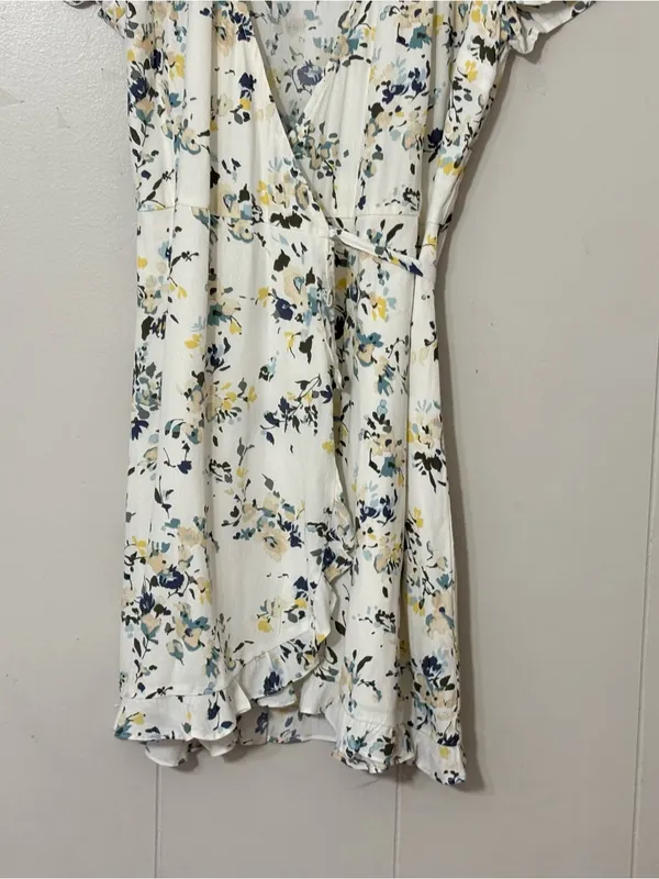 Abercrombie & Fitch Floral Faux Wrap Mini Dress XS White Blue Cottagecore - Image 4