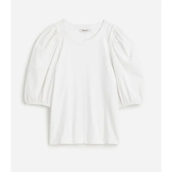 J.Crew Madewell Puff Sleeve Tee Shirt Cotton Top Relaxed Minimalist Eyelet White M NWT - Image 4