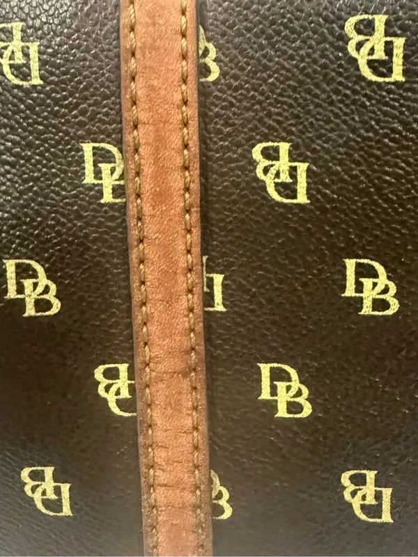 Dooney Bourke Y2K Signature Monogram Barrel Shoulder Bag Dark Brown Leather Trim - Image 10