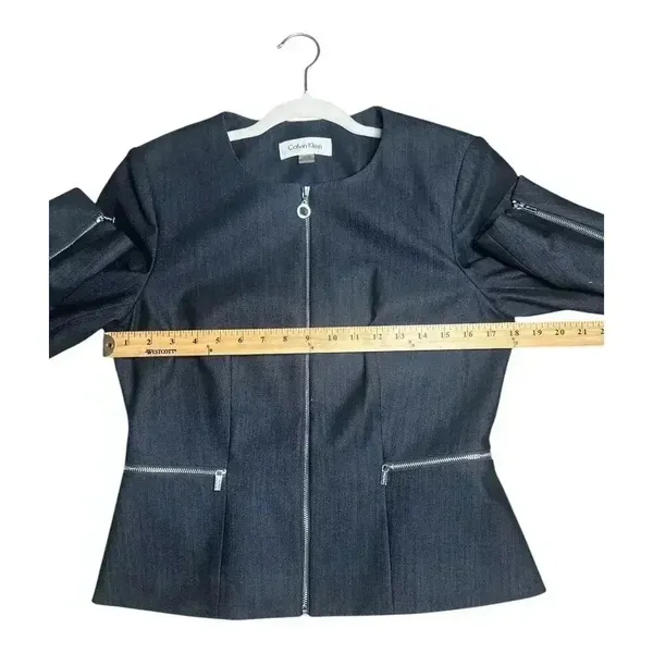 Calvin Klein Womens Denim Blue Peplum Zip Up Blazer,‎ Size 8 - Image 9