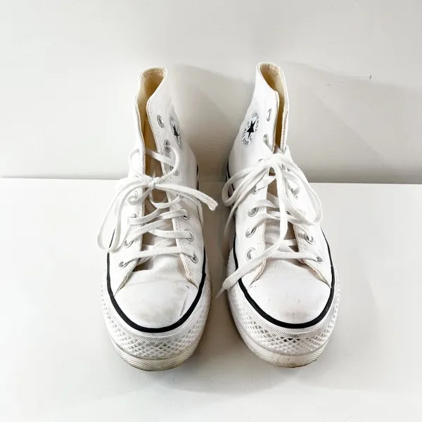 Converse Chuck Taylor High Top Lace Up Platform Sneakers White 6 - Image 8