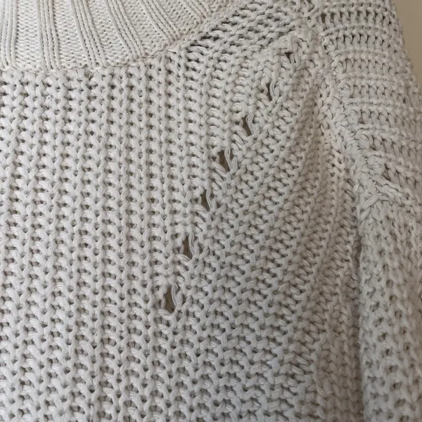 7 For All Mankind Chunky Sweater Sz XL Minimal White Zippers Boho Coastal Summer - Image 10