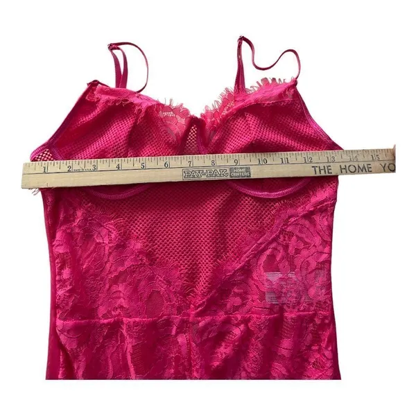 Pink Floral Lace Scalloped Sheer Lingerie Teddy Bodysuit Size S - Image 5