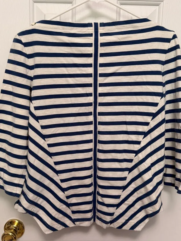 Veronica Beard Lincoln Mariner Striped Lace Up Shoulder Top Medium‎ Nautical - Image 5
