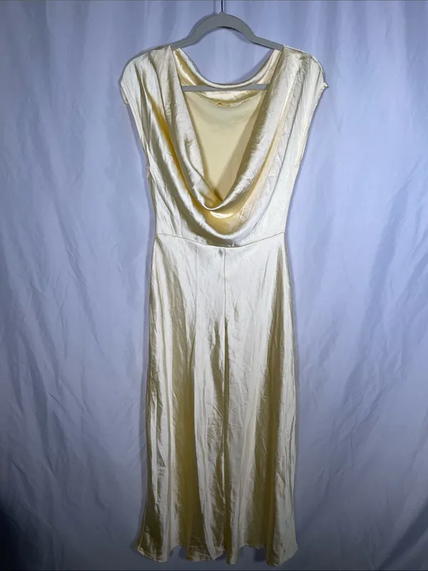 Selfie Leslie Loveland Cap Sleeve Cowl Back Midi Dress Butter Yellow Large New - Image 3