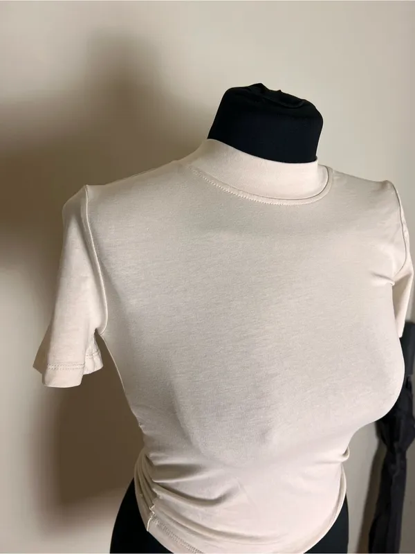 Zara High-Neck Crop Short Sleeve Tee - Cream White NWT - Image 3