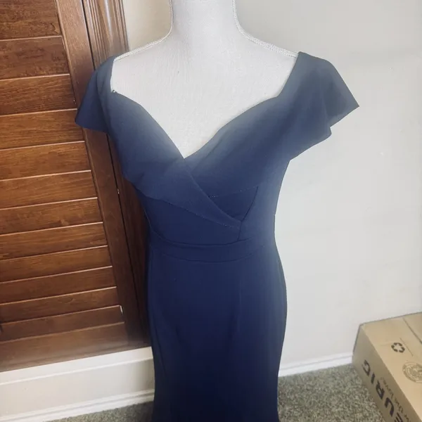 Alexa B Nites Navy Blue Formal Long Gown Dress 6P Petiite‎ draped neckline - Image 3