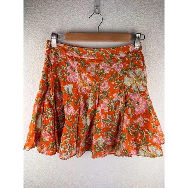 Free People End Of The Island‎ Godet Floral Print Pleated Mini Skirt Size 2 - Image 4