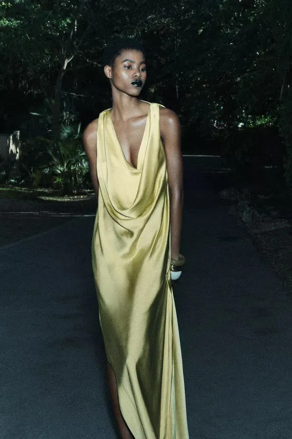 Zara maxi dress zwcollection satin flowy Sleeveless Lime evening party wedding - Image 16