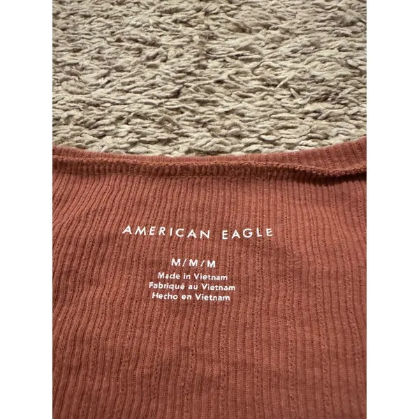 American‎ Eagle Top Ribbed Button Front Cropped Top Y2K Medium Rust Brown - Image 3