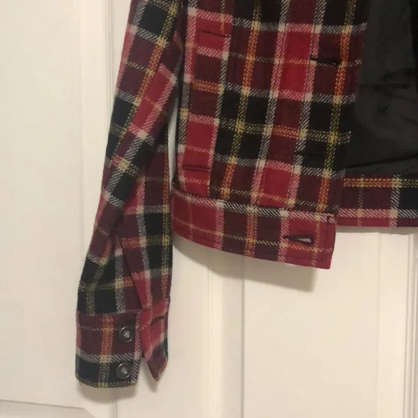 Plaid Wool Coat with Sherpa Collar - Image 3