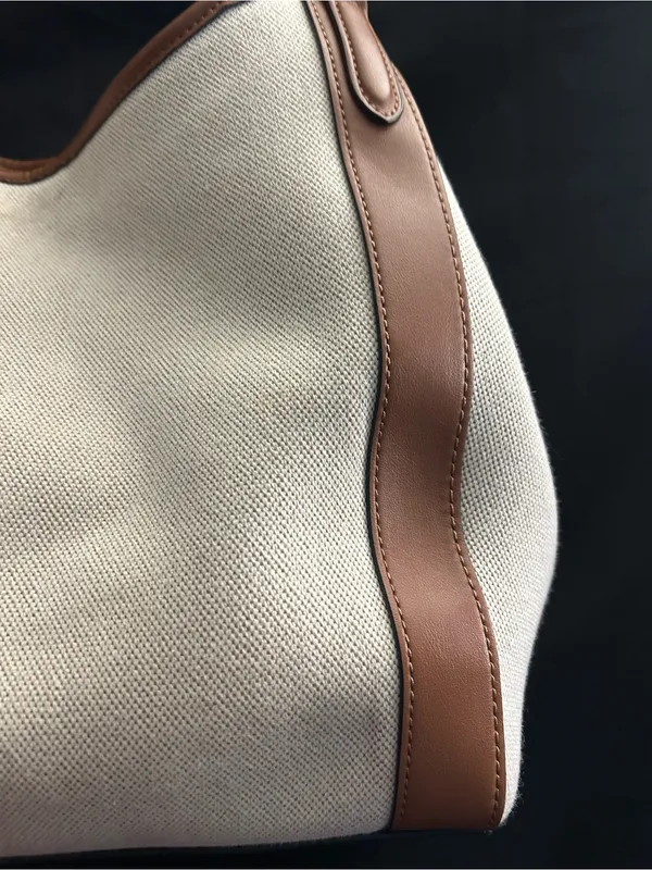 Nine West Cream Canvas Shoulder Tote Boho Bag with Brown Trim - Image 8