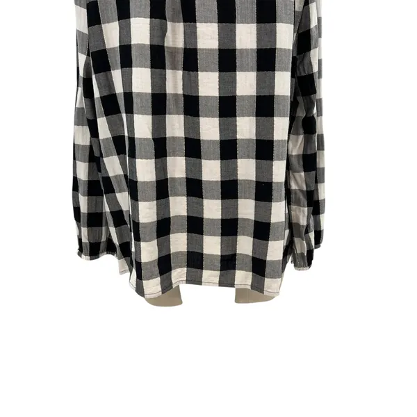 J. Crew Open Ruffle V-neck Button-up Shirt Gingham Plaid Check Black White‎ XL - Image 9