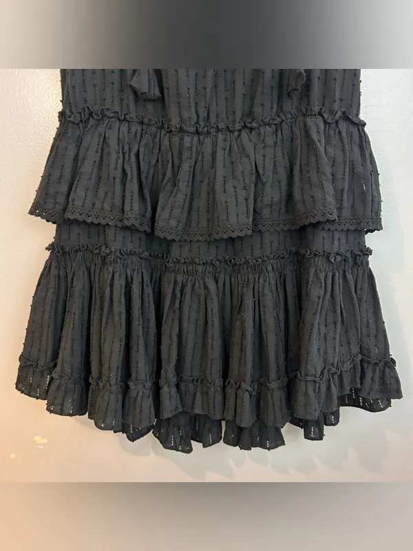 Misa Lillian Black Sleeveless Ruffle Eyelet V-neck Tiered Mini Dress Size Small - Image 5
