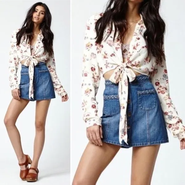 Kendall + Kylie Braided‎ High Waist Button Denim Skirt Size 26 - Image 2