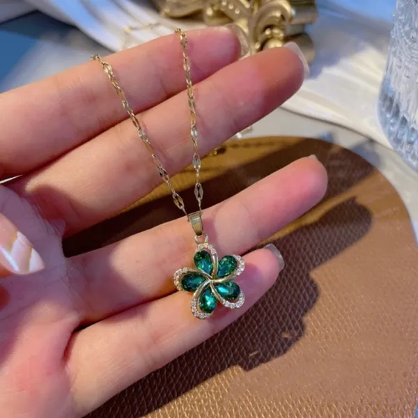 18K Gold Plated Crystal Flower Pendant Necklace for Women,Flower Necklace - Image 3
