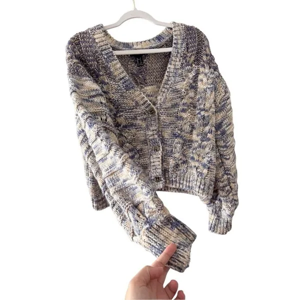 Forever 21 Blue Purple Space Dye Cable Knit‎ Cropped Cardigan Sweater Small - Image 4